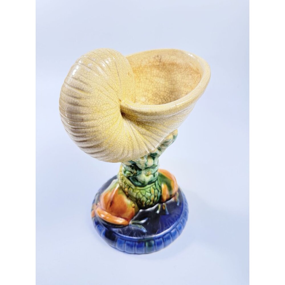Elevated Centerpiece Compote Vase Planter Majolica Minton Style Shell Nautilus - Picture 9 of 14